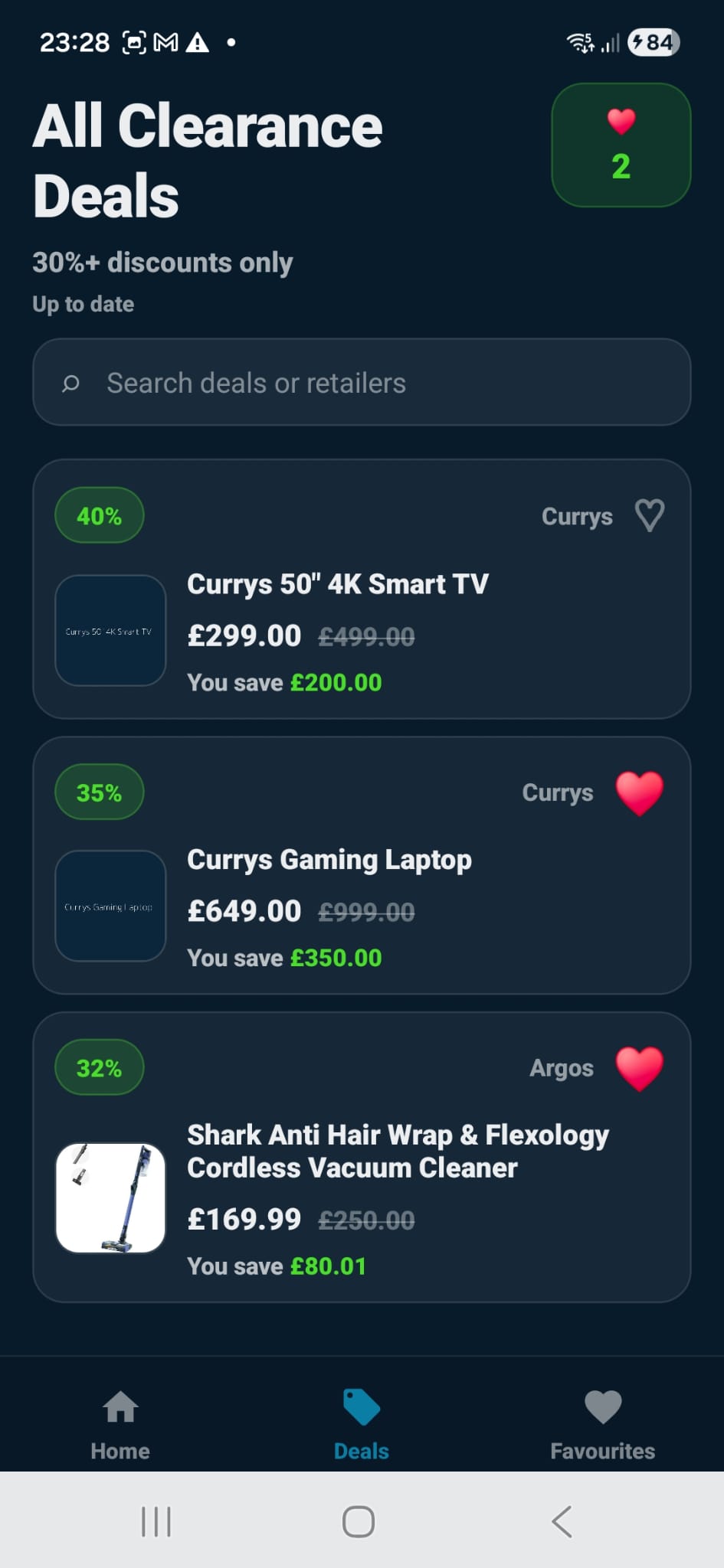 Clearza deals list screen